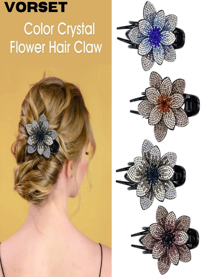 VORSET 2 Pcs Flower Rhinestones Hair Claw Clip, Crystal Fancy Hair Bun Clip, No Slip French Curved Duckbill Hair Clamp For Women Brand (Single Flower),Multi - Image 2