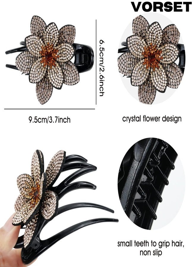 VORSET 2 Pcs Flower Rhinestones Hair Claw Clip, Crystal Fancy Hair Bun Clip, No Slip French Curved Duckbill Hair Clamp For Women Brand (Single Flower),Multi - Image 5
