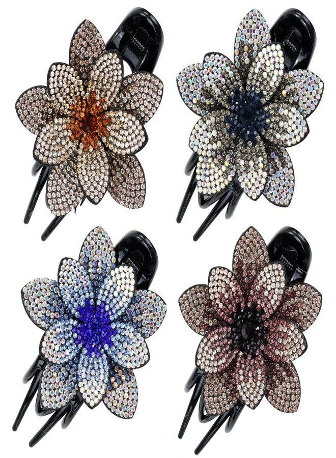 VORSET 2 Pcs Flower Rhinestones Hair Claw Clip, Crystal Fancy Hair Bun Clip, No Slip French Curved Duckbill Hair Clamp For Women Brand (Single Flower),Multi - Image 1