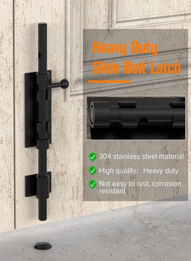 YogePote 10" Door Lock Bolt Gate Latch, 304 Stainless Steel Heavy Duty Fence Slide Door Latches Hardware, Gates Locks Barrel Bolt Locking Sliding Bolt Latch for Wooden Fence Yard Shed Barn - Image 2