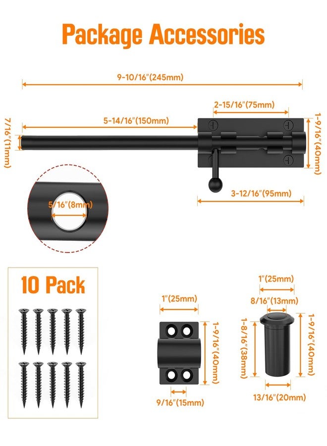 YogePote 10" Door Lock Bolt Gate Latch, 304 Stainless Steel Heavy Duty Fence Slide Door Latches Hardware, Gates Locks Barrel Bolt Locking Sliding Bolt Latch for Wooden Fence Yard Shed Barn - Image 5
