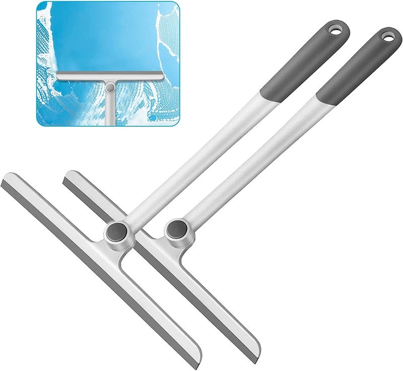 FS COOL Portable 360 Rotate TPR Silicone Wiper Floor Rotatable T Type Design with Long Handle Glass Cleaning Wiper with Angle Hanging Hole Pack of 2 Grey - Image 1