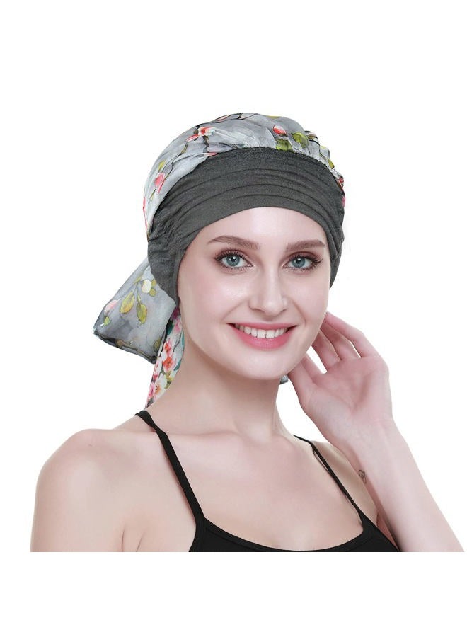 FocusCare Pre Tied Head Wrap Scarfs Easy Tie Bandana Cotton Bamboo Sleep Cap Medical Gifts for Chemotherapy Women Gray Pink - Image 5