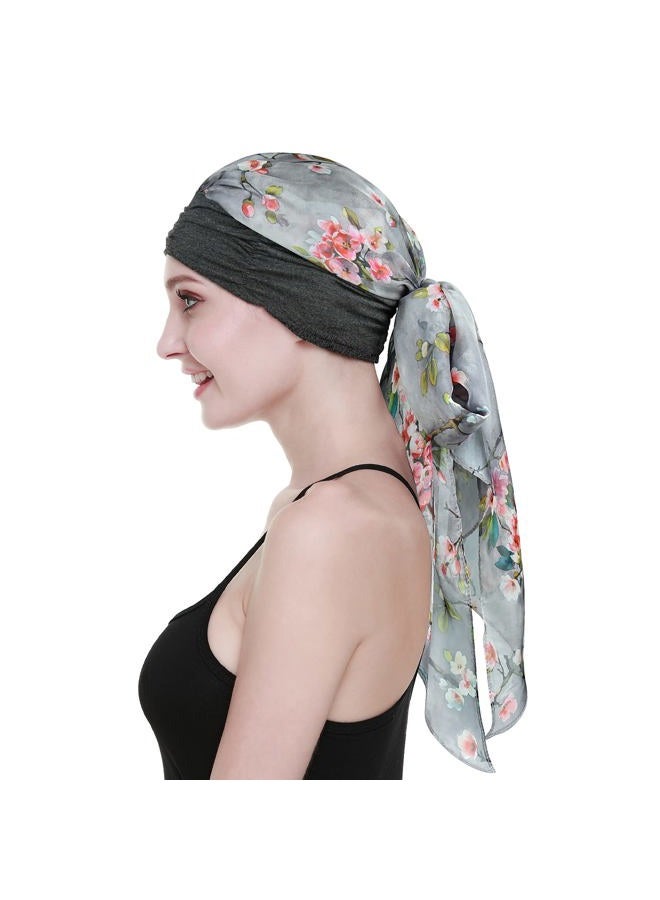 FocusCare Pre Tied Head Wrap Scarfs Easy Tie Bandana Cotton Bamboo Sleep Cap Medical Gifts for Chemotherapy Women Gray Pink - Image 1