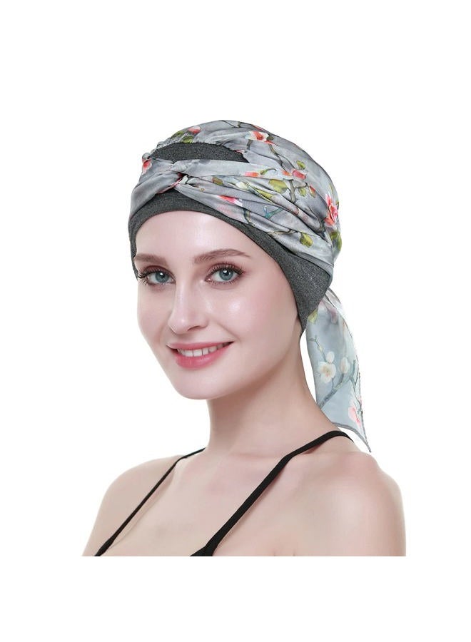 FocusCare Pre Tied Head Wrap Scarfs Easy Tie Bandana Cotton Bamboo Sleep Cap Medical Gifts for Chemotherapy Women Gray Pink - Image 3
