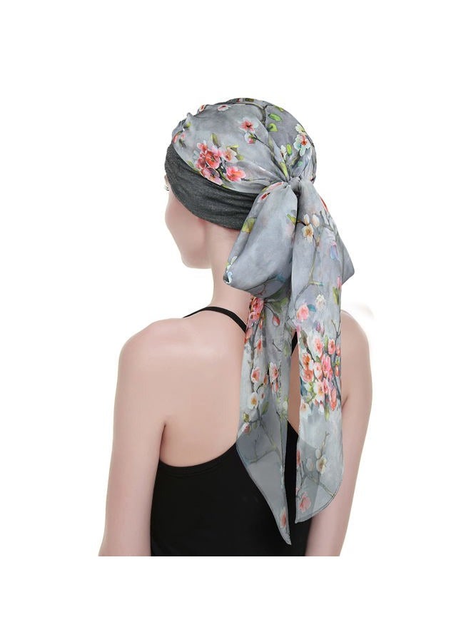 FocusCare Pre Tied Head Wrap Scarfs Easy Tie Bandana Cotton Bamboo Sleep Cap Medical Gifts for Chemotherapy Women Gray Pink - Image 2