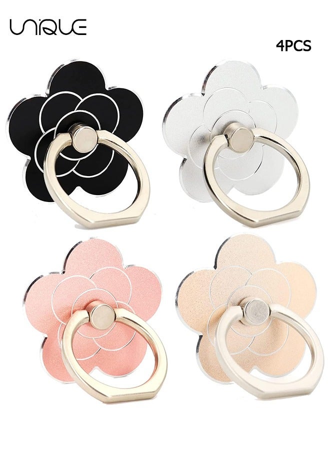 Unique 4Pcs Cell Phone Ring Holder Flower Shape Phone Ring Holder Metal Finger Grip Finger Kickstand 360° Rotation Universal Finger Ring Phone Grip Compatible With All Smartphone