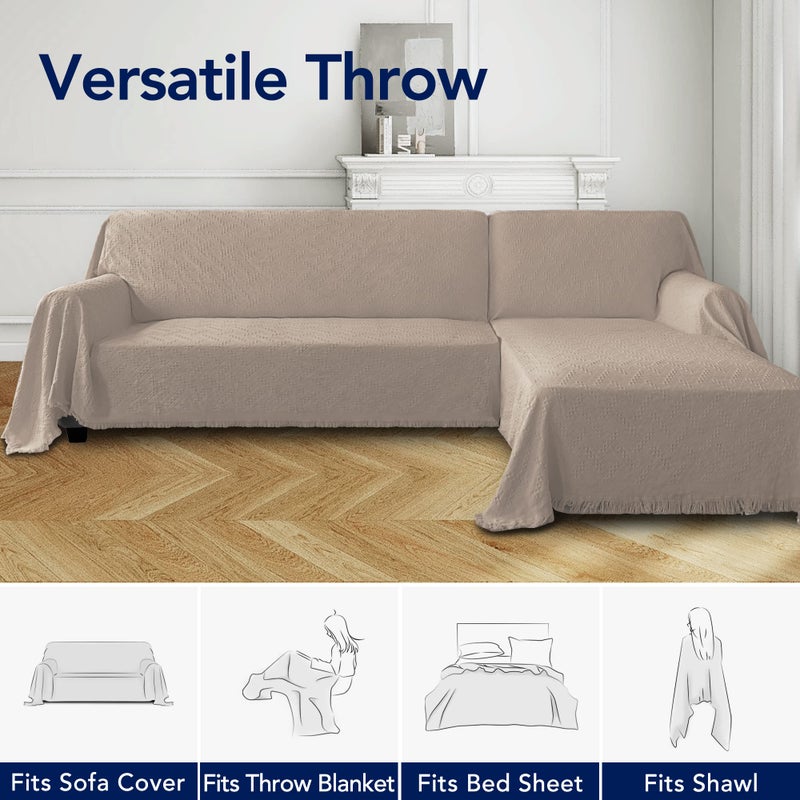 PureFit Geometric Jacquard Throw Sofa Cover - Textured Soft Washable Decorative Couch Covers for 3 Cushion Couch  Throw Cover with Tassels Furniture Protector for Pets  Kids (Medium  Camel) - Image 3