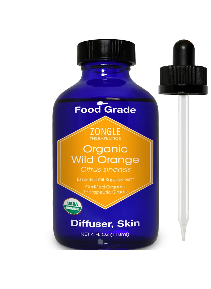 Zongle Therapeutics Organic, Orange Essential Oil, Food Grade, for Baking, Skin – 100% Pure, Wild, Orange Oil, Safe for Ingestion, by Zongle Therapeutics, 4 OZ  - Image 1