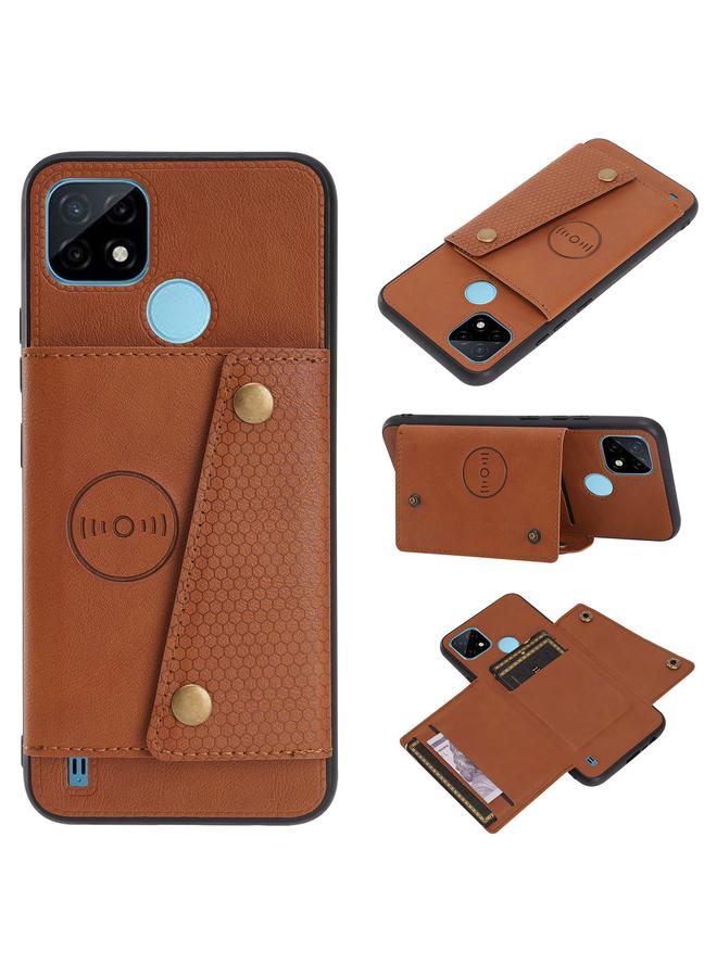 S-TOP Case For OPPO Realme C21Y Double Buckle PU + TPU Shockproof Magnetic Case with Card Slots & Holder - Image 1