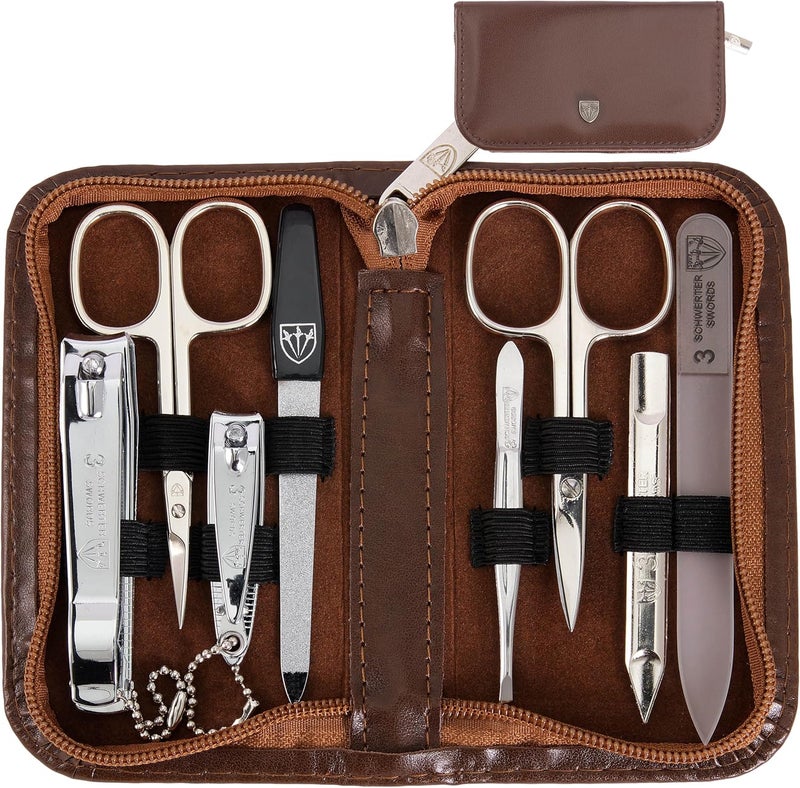 3 Swords Germany brand quality 8 piece manicure pedicure grooming kit set for professional finger toe nail care scissors clipper fashion leather case in gift box Made by 3 Swords 6660