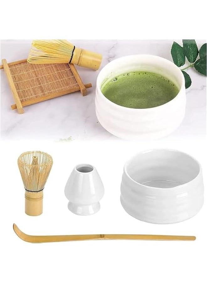 HOOKOR Durku Matcha Whisk Set, 4pcs Japanese Tea Set,Matcha Whisk,Traditional Scoop, Matcha Bowl, Ceramic Whisk Holder,Traditional Matcha Tool Set for Matcha Tea Ceremony (White)  - Image 1