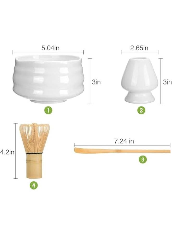 HOOKOR Durku Matcha Whisk Set, 4pcs Japanese Tea Set,Matcha Whisk,Traditional Scoop, Matcha Bowl, Ceramic Whisk Holder,Traditional Matcha Tool Set for Matcha Tea Ceremony (White)  - Image 2