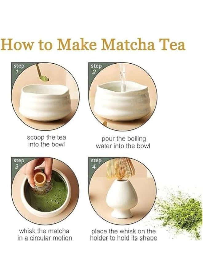 HOOKOR Durku Matcha Whisk Set, 4pcs Japanese Tea Set,Matcha Whisk,Traditional Scoop, Matcha Bowl, Ceramic Whisk Holder,Traditional Matcha Tool Set for Matcha Tea Ceremony (White)  - Image 5