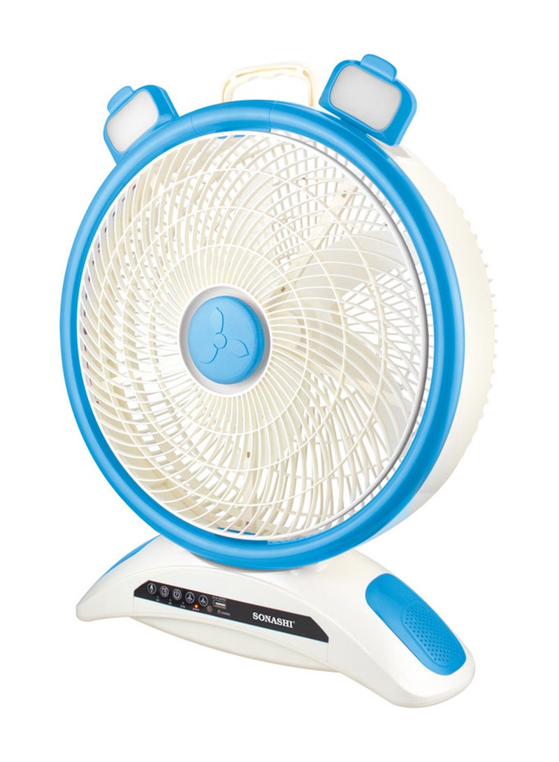 SONASHI 14" Rechargeable Fan - Remote Control with LED Light | 3 Speed Settings - Low/Medium/High | USB Charging Feature with Continuous 20 Hours Working | Portable Fan SRF-614 Blue/White - Image 1