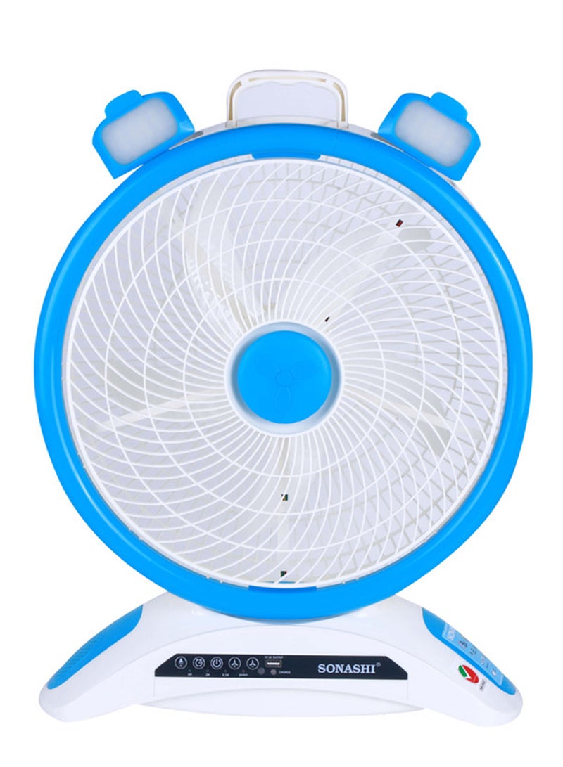 SONASHI 14" Rechargeable Fan - Remote Control with LED Light | 3 Speed Settings - Low/Medium/High | USB Charging Feature with Continuous 20 Hours Working | Portable Fan SRF-614 Blue/White - Image 2
