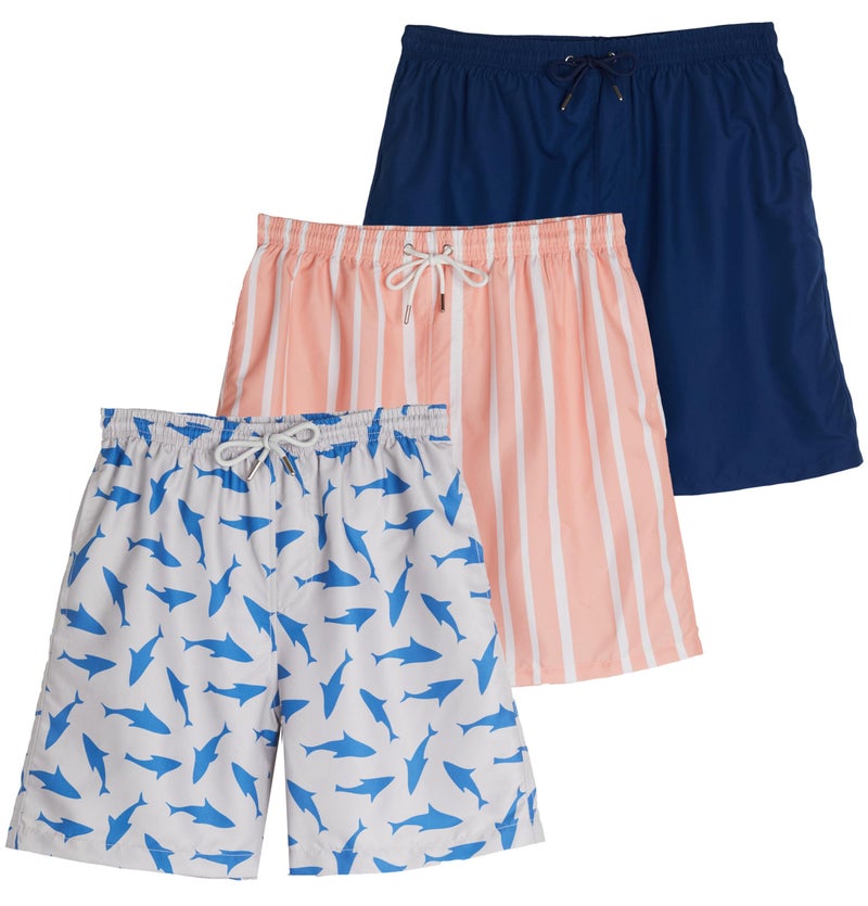 REALESSENTIALS Real Essentials 3-Pack: Boys Swim Suit Board Shorts Kids Trunks Drawstring Short Beach Swimwear Boy Surf Summer Swimming Swimsuit Bathing Youth Little Quick Dry Pool Liner - Set 4, L (10/12) - Image 1