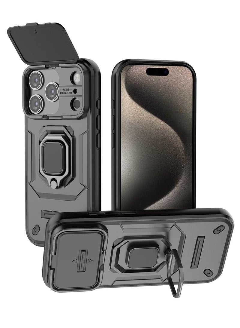 X-level iPhone 17 Pro Max Case Cover with Slide Camera Cover & Ring Holder, Kickstand Shell Back Cover Scratch-Resistant Shock-Absorbing Protector Accessories Kickstand Stand Magnetic Car Ring Holder - Image 1