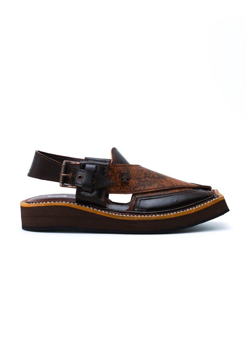 Pakhtun Chappal - Original Leather Pakistani Peshawari sandals Brown upper Kaptaan sole - Image 1