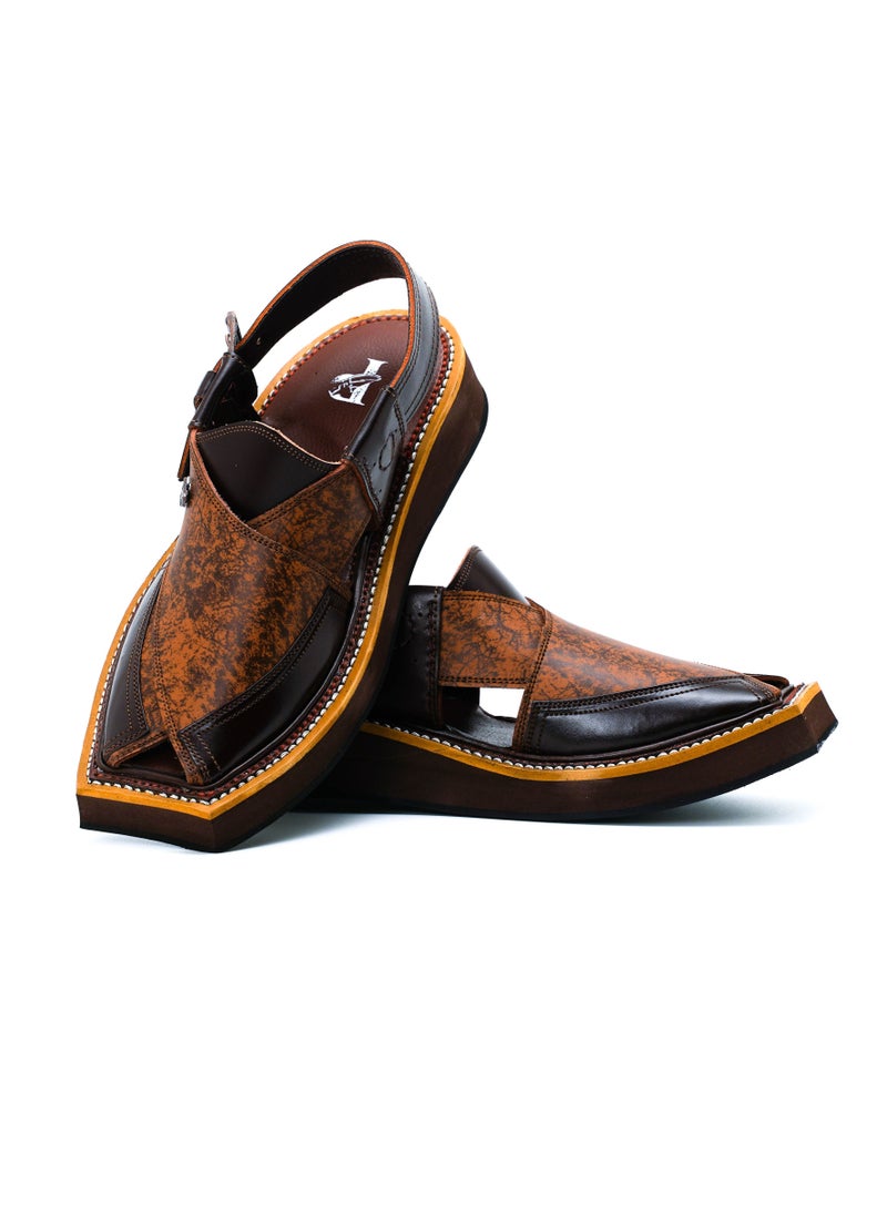 Pakhtun Chappal - Original Leather Pakistani Peshawari sandals Brown upper Kaptaan sole - Image 1