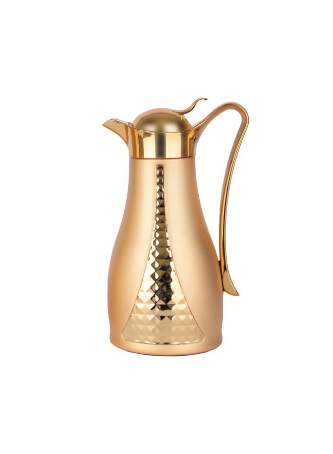 سوليتير طقم ترامس ذهبي مطفي بتصميم الكريستال مكون الطقم من 2 للقهوة وللشاي السعة 1 لتر - Image 3