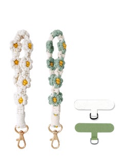 Boho Macrame Phone Wrist Strap, Cell Phone Lanyard with Tether Tab, Smartphone Wristlet Bracelet Keychain with Universal Strap Holder Connector Patch for Women
