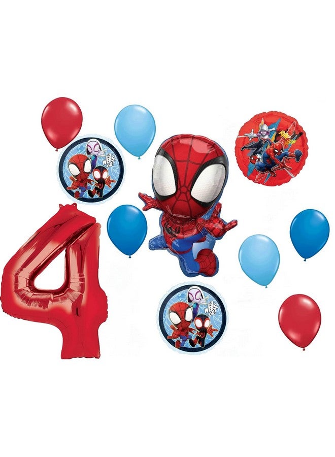 Anagram Spidey and His Amazing Friends 4th Birthday Party Supplies 11pc Balloon Bouquet Decorations - Image 1