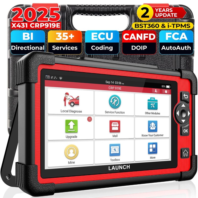 LAUNCH X431 CRP919E OBD2 Scanner 2025 Bidirectional Scan Tool as CRP919EBT CANFD DoIP ECU Coding 35 Service Active Tests All System Diagnosis FCA Autoauth BST360 TPMS 2 Year Update