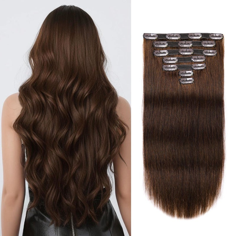 Jiameisi Clip in Hair Extensions Real Human Hair 16inch Remy Human Hair Extensions Double Weft 70g 7pcs Natural Straight Clip ins for Women Ideal for Daily Party Wedding Looks 4 Medium Brown - Image 2
