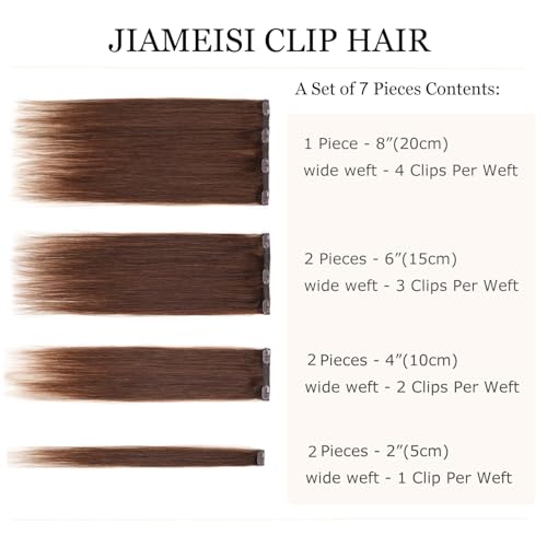 Jiameisi Clip in Hair Extensions Real Human Hair 16inch Remy Human Hair Extensions Double Weft 70g 7pcs Natural Straight Clip ins for Women Ideal for Daily Party Wedding Looks 4 Medium Brown - Image 3