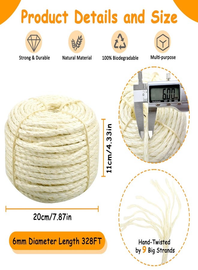AccEncyc Sisal Rope for Cat Scratcher 1/4" Diameter 328 FT Cat Natural Sisal Rope for Repairing Cat Scratching Post Cat Tower Repair Rope Cat Tree Rope Replace Recovering and DIY - Image 2