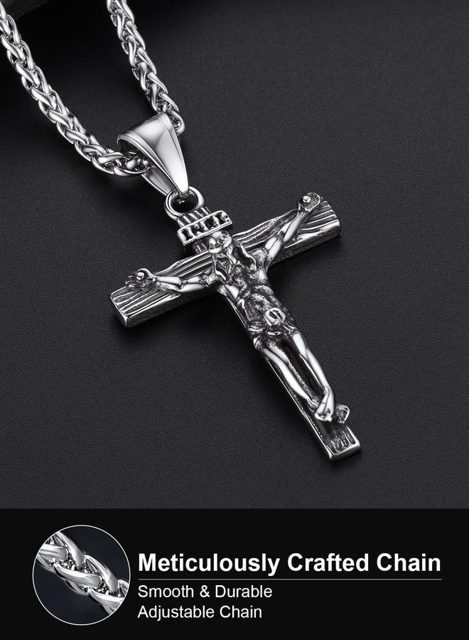 U7 Jewelry Stainless Steel Antique Vintage Cross Crucifix Pendant Necklace - Image 5