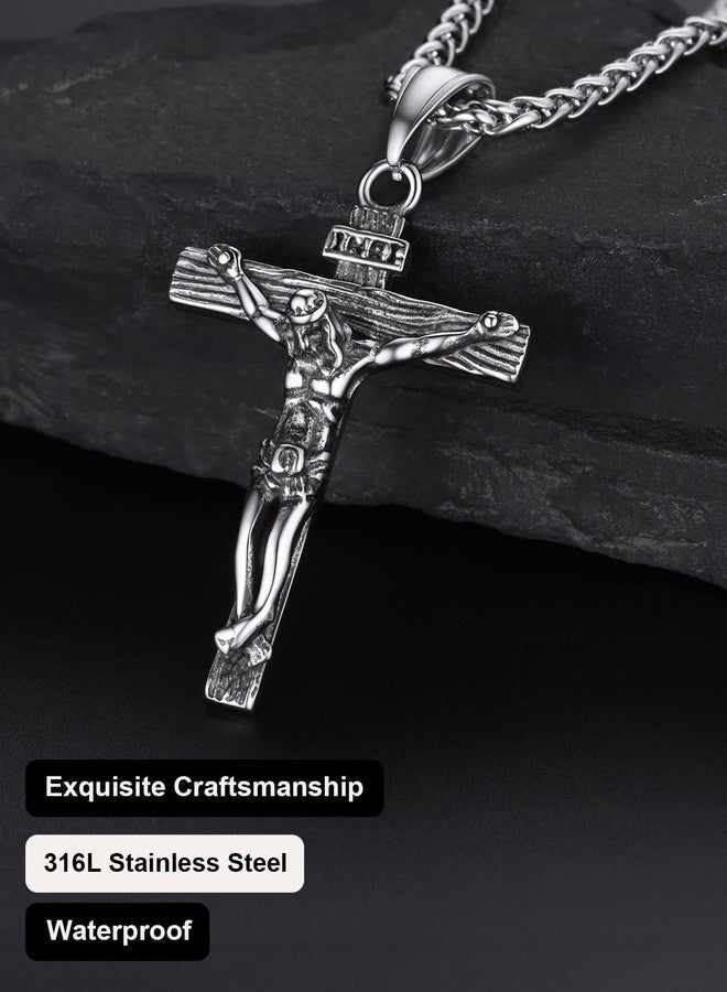 U7 Jewelry Stainless Steel Antique Vintage Cross Crucifix Pendant Necklace - Image 4