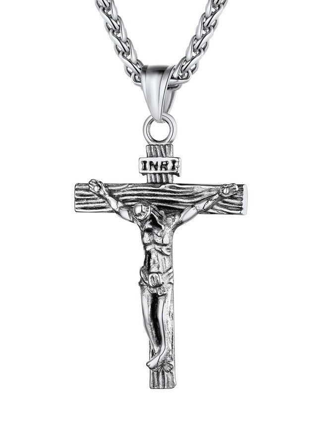 U7 Jewelry Stainless Steel Antique Vintage Cross Crucifix Pendant Necklace - Image 1