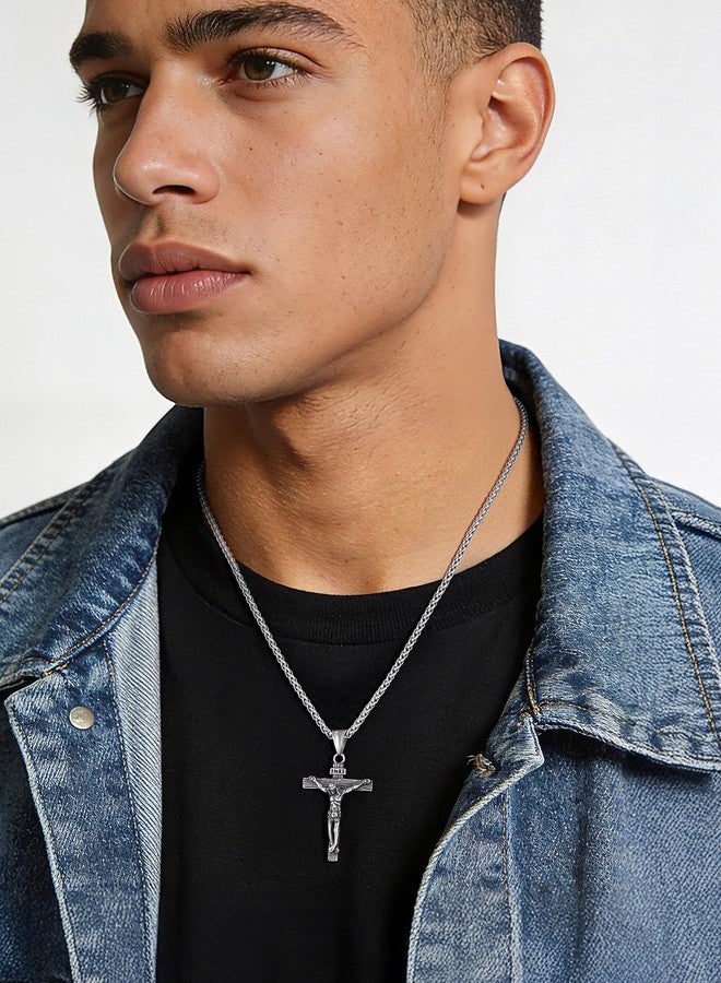 U7 Jewelry Stainless Steel Antique Vintage Cross Crucifix Pendant Necklace - Image 2