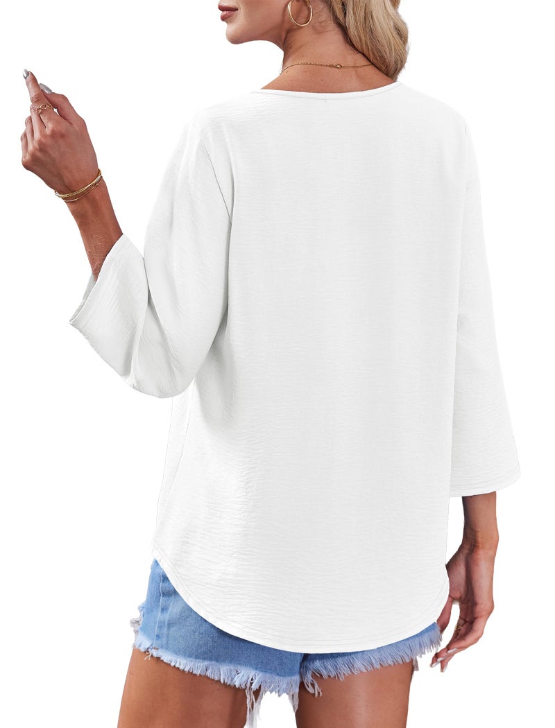 OFEEFAN 3/4 Length Sleeve Womens Tops Summer Clothes 2026 Button Down Shirts Linen Tops Business Casual Outfits Womens Blouses Spring White L - Image 5