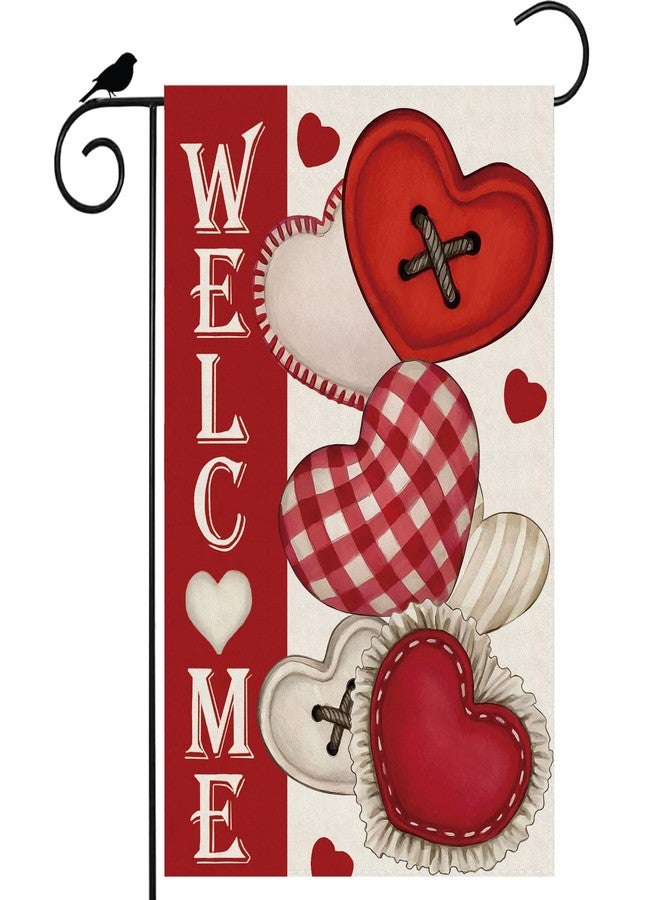 ZAEW Welcome Valentines Day Romantic Love Hearts Garden Flag Yard Flag 12x18 Inch Double Sided Small Mini Yard Outdoor Outside Holiday Decoration - Image 1