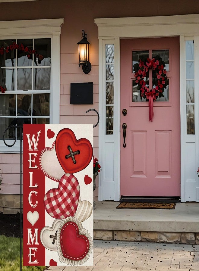 ZAEW Welcome Valentines Day Romantic Love Hearts Garden Flag Yard Flag 12x18 Inch Double Sided Small Mini Yard Outdoor Outside Holiday Decoration - Image 5