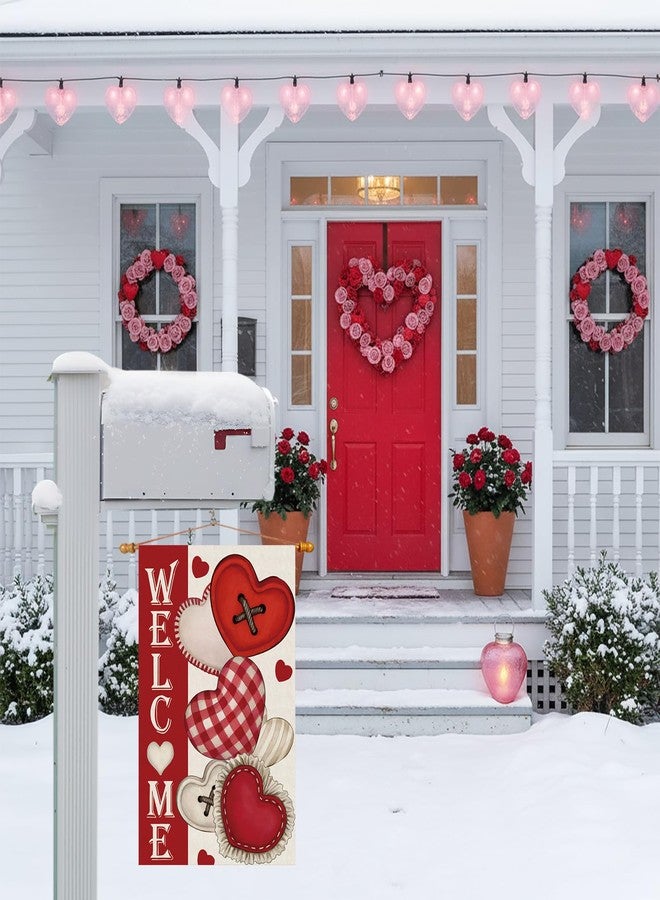 ZAEW Welcome Valentines Day Romantic Love Hearts Garden Flag Yard Flag 12x18 Inch Double Sided Small Mini Yard Outdoor Outside Holiday Decoration - Image 3