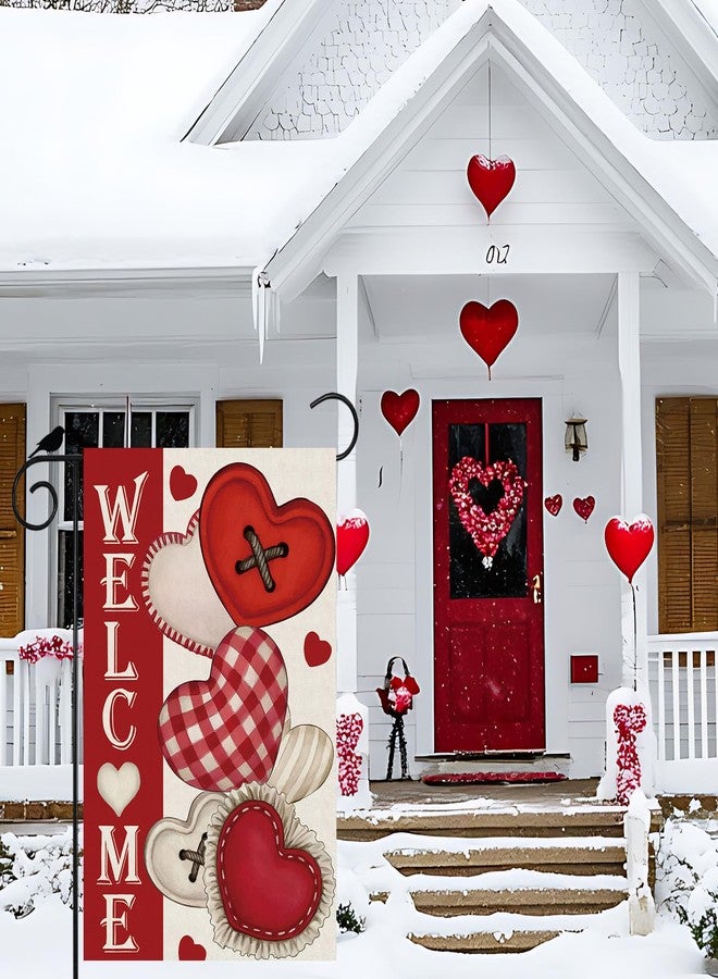 ZAEW Welcome Valentines Day Romantic Love Hearts Garden Flag Yard Flag 12x18 Inch Double Sided Small Mini Yard Outdoor Outside Holiday Decoration - Image 2