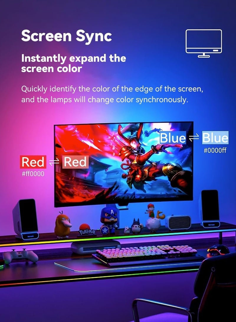 Bukela Monitor Led Backlights, Led Strip Lights That Sync with Screen Color or Music, Rgbic Computer Light Bar Behind Monitor, Leds for Desk Gaming, Supports Pc or Mac(24 In)  - Image 4