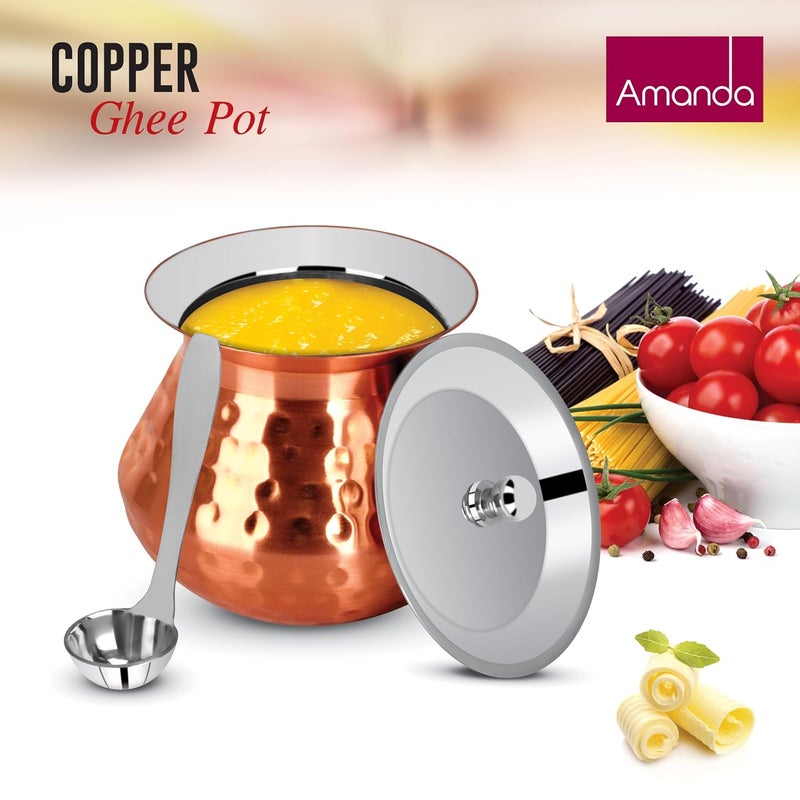 Amanda وعاء سمن بتشطيب نحاسي مع غطاء سعة 250 مل حاوية سمن من الفولاذ المقاوم للصدأ الممتاز موزع سمن خالي من السموم للزيوت والزبادي والحليب والتوابل وعاء تخزين متعدد الاستخدامات - Image 2