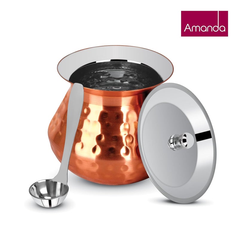 Amanda وعاء سمن بتشطيب نحاسي مع غطاء سعة 250 مل حاوية سمن من الفولاذ المقاوم للصدأ الممتاز موزع سمن خالي من السموم للزيوت والزبادي والحليب والتوابل وعاء تخزين متعدد الاستخدامات - Image 5