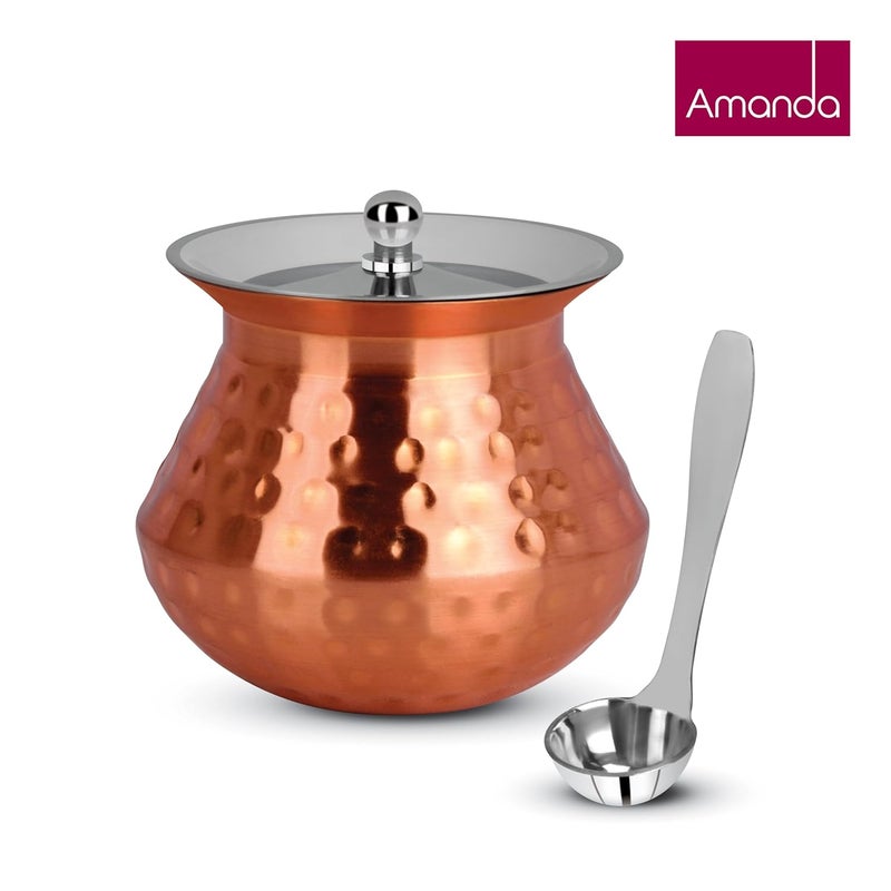 Amanda وعاء سمن بتشطيب نحاسي مع غطاء سعة 250 مل حاوية سمن من الفولاذ المقاوم للصدأ الممتاز موزع سمن خالي من السموم للزيوت والزبادي والحليب والتوابل وعاء تخزين متعدد الاستخدامات - Image 4