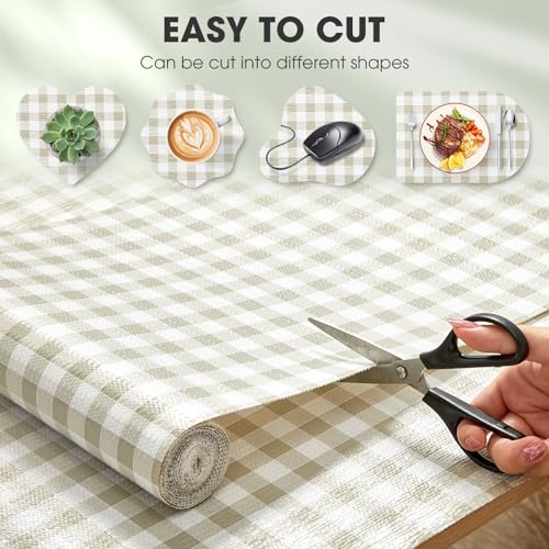 ALIUNI Drawer and Shelf Liner, Non-Slip Kitchen Cabinet Liners Non-Adhesive Thick Strong Grip Waterproof Washable Mats Protect Dresser Shelves Cupboard Bathroom Cabinets, Green Plaid, 12 in X 10 FT - Image 4