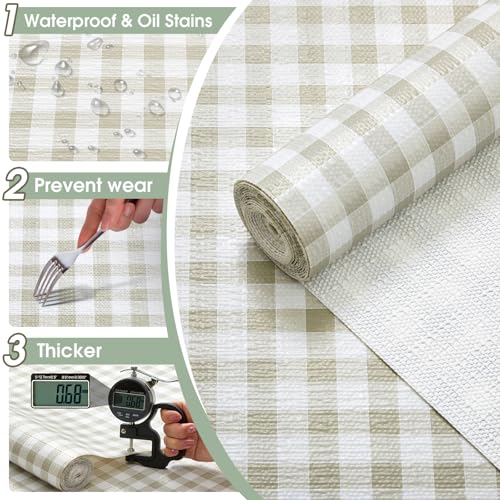 ALIUNI Drawer and Shelf Liner, Non-Slip Kitchen Cabinet Liners Non-Adhesive Thick Strong Grip Waterproof Washable Mats Protect Dresser Shelves Cupboard Bathroom Cabinets, Green Plaid, 12 in X 10 FT - Image 5