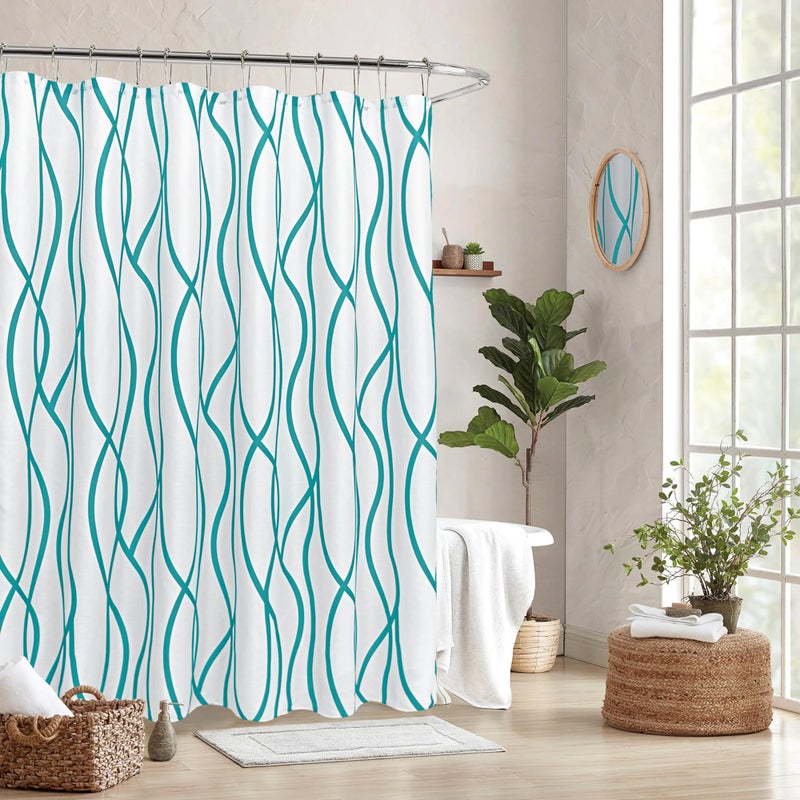 Biscaynebay Biscaynebay Textured Fabric Shower Curtain 72x72 Inch Turquoise Striped Printed Linen Modern Hotel Luxury Quality Cloth Bathroom Curtains Machine Washable 