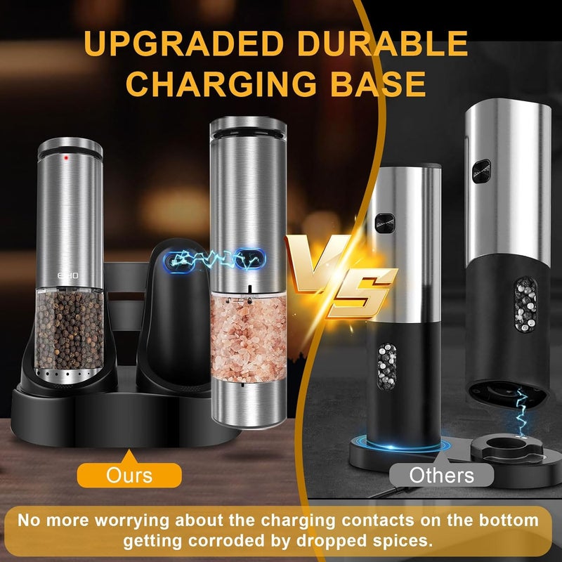 EIHO Electric Salt and Pepper Grinder Set Rechargeable, External Adjustable Coarseness, Automatic Salt & Pepper Shakers Mills, Kitchen Gadgets,Stocking Stuffers Christmas Cooking Gifts for Adults Men Women - Image 4