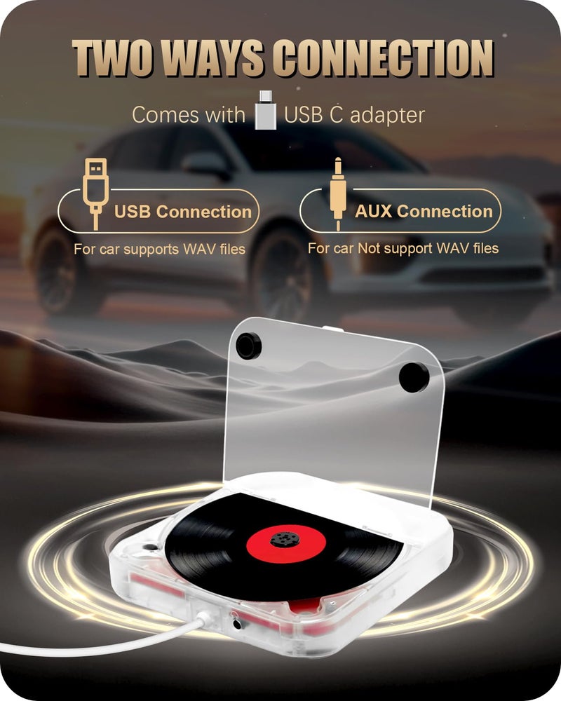 Dislind Portable External CD Player for Car USB Port AUX Port, Car CD Player with USB C Adapter Extension Cable, for Car Without CDs Player, Automobile, Laptop, TV, Work Vertically and Horizontally - Image 3