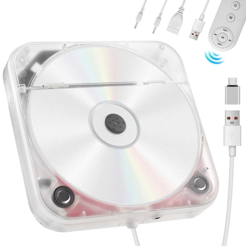 Dislind Portable External CD Player for Car USB Port AUX Port, Car CD Player with USB C Adapter Extension Cable, for Car Without CDs Player, Automobile, Laptop, TV, Work Vertically and Horizontally - Image 1
